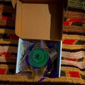 Green and Purple Decorative Box Mardi Gras Style NEVER WORN STILL IN BOX